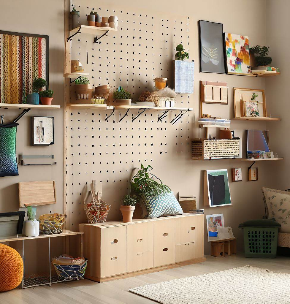 pegboard with decor items - Creative Decoration Ideas for Small Bedrooms