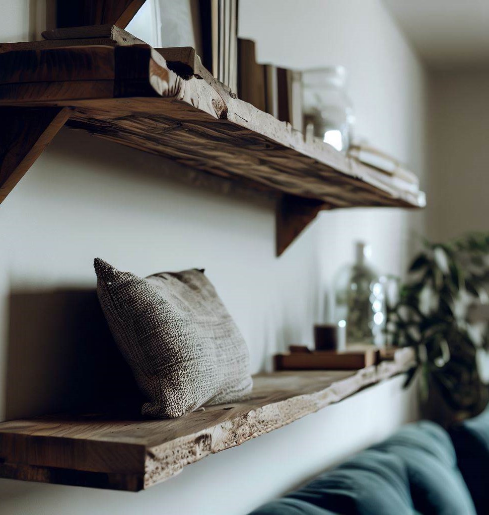 Reclaimed wood shelf - Affordable DIY Wall Decor Ideas for a Stunning Living Room