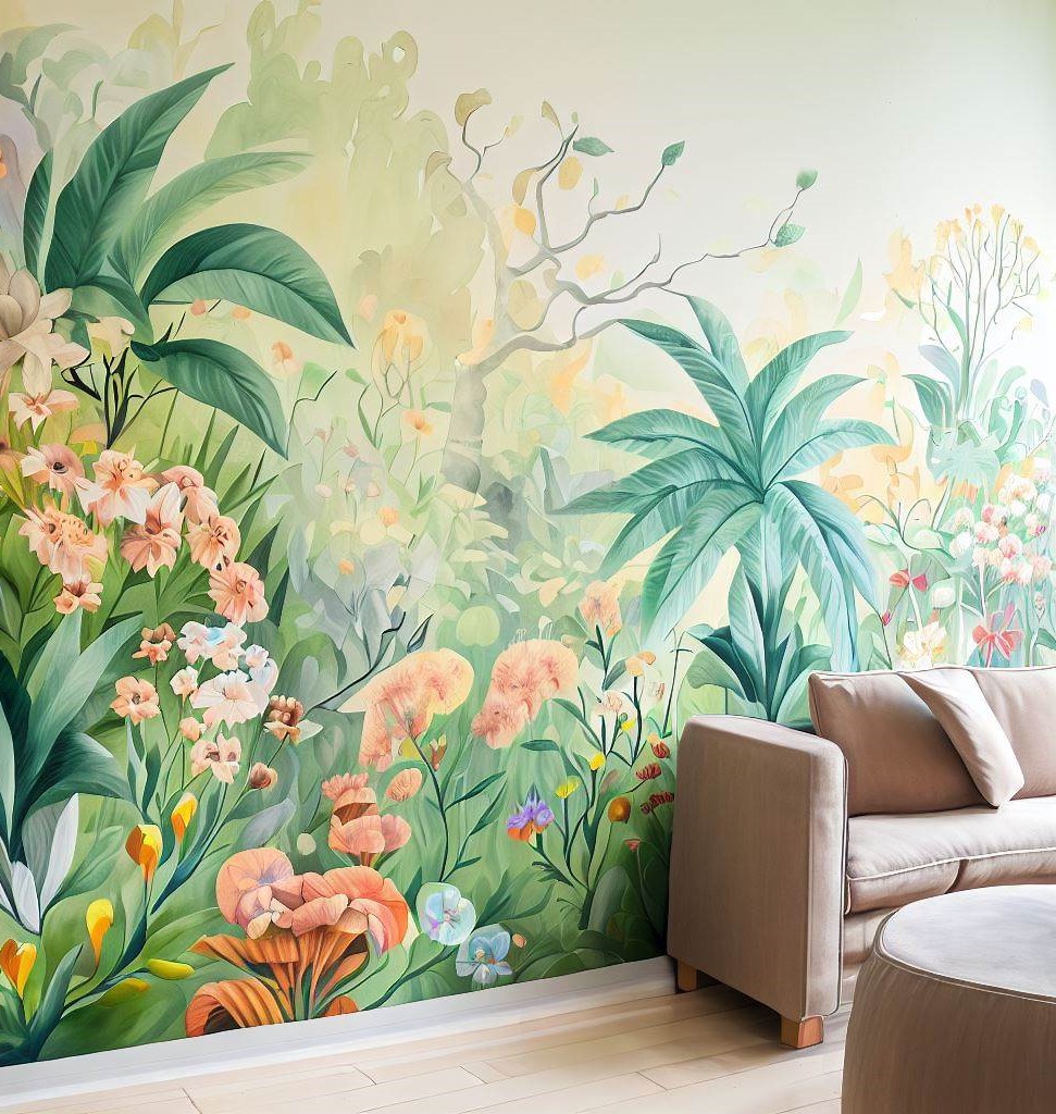 Hand painted mural - Affordable DIY Wall Decor Ideas for a Stunning Living Room