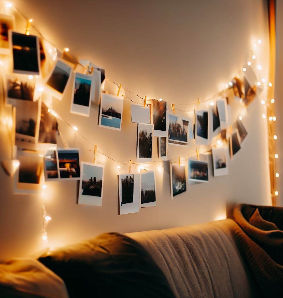 DIY photo display with light - Affordable DIY Wall Decor Ideas for a Stunning Living Room