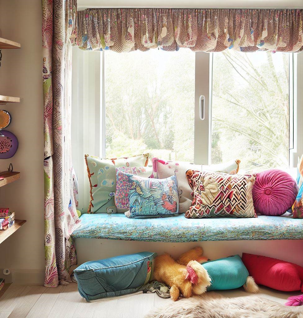 window seat - Your Kid's Room with Stylish Upholstery and Curtains
