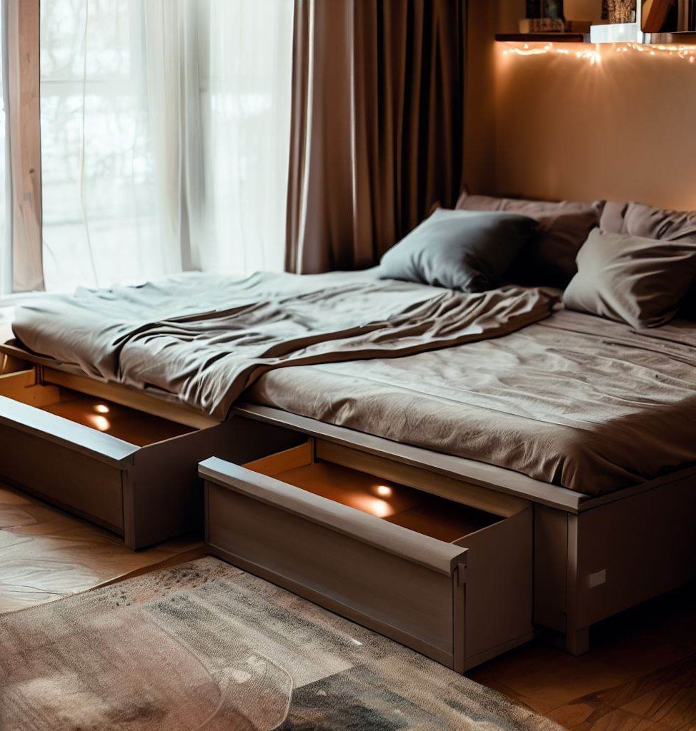 drawers inside a bed - Small Bedroom Decorating Ideas on a Budget