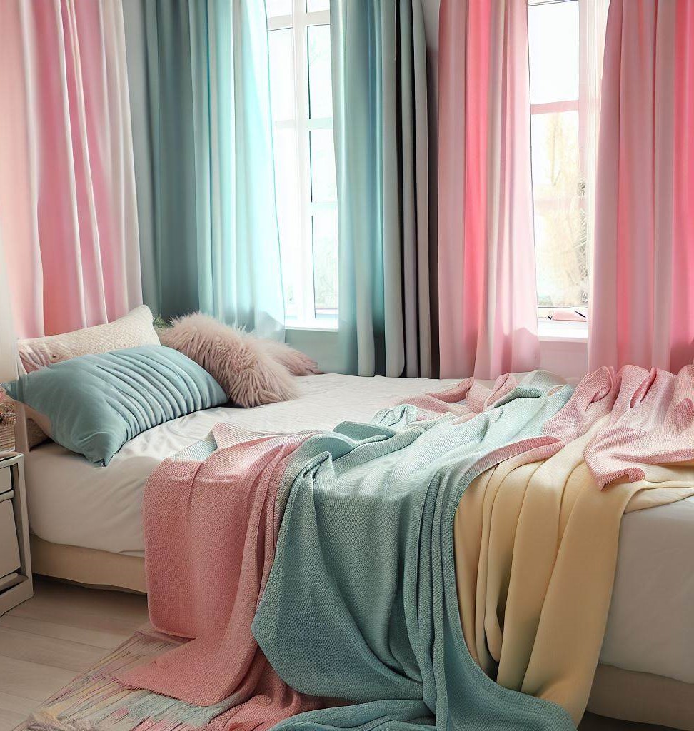 same color bed and curtain - Decoration Ideas for Teenage Girls Room With Curtains & Bedding