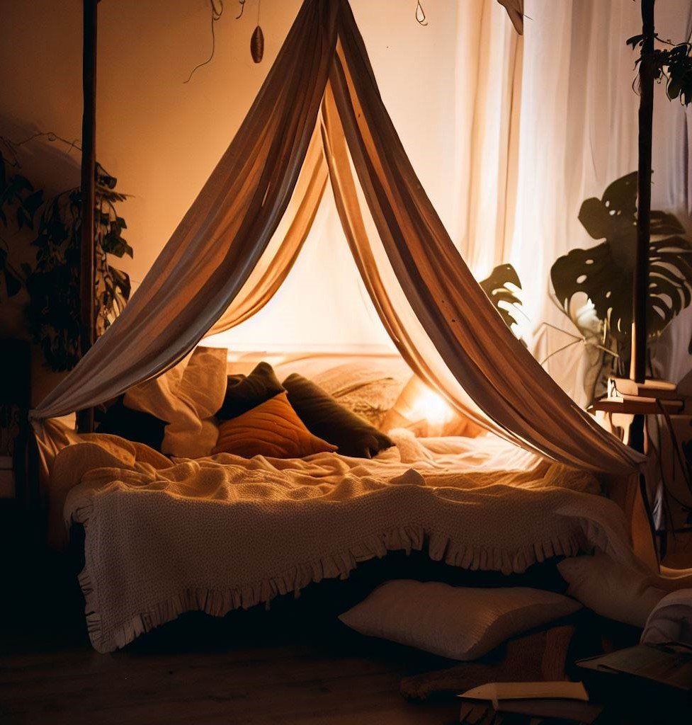 DIY bed canopy- Small Bedroom Decorating Ideas on a Budget