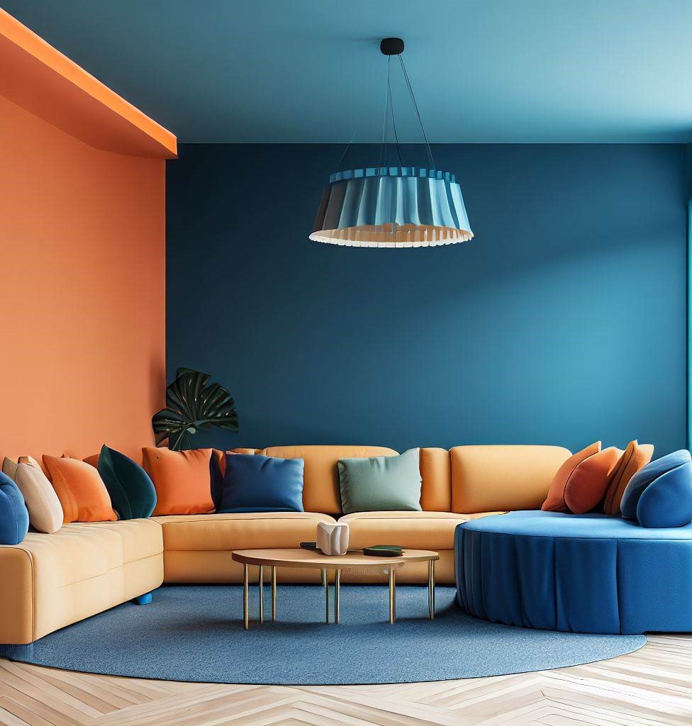 blue and orange Best Color Scheme for Living Room Wall Decor