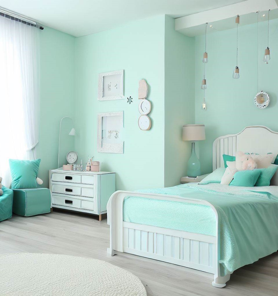 mint and white colored room - Unique Color Schemes for Kids' Room Decor