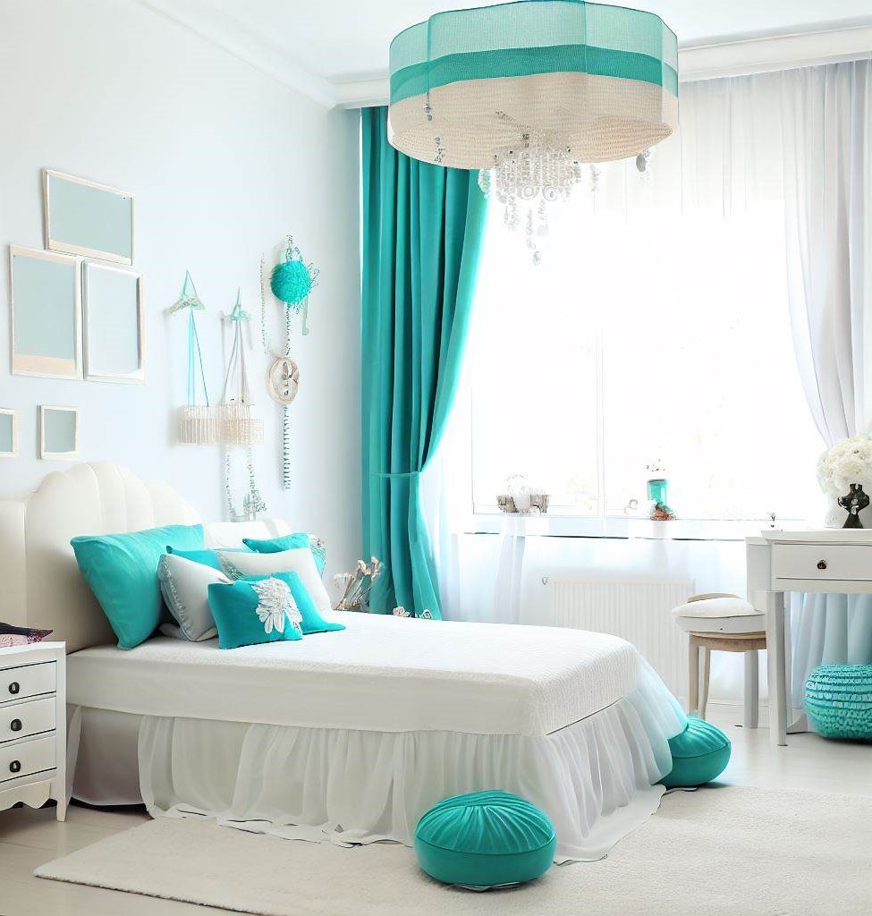 soothing white and turqoise colored room - Unique Color Schemes for Kids' Room Decor